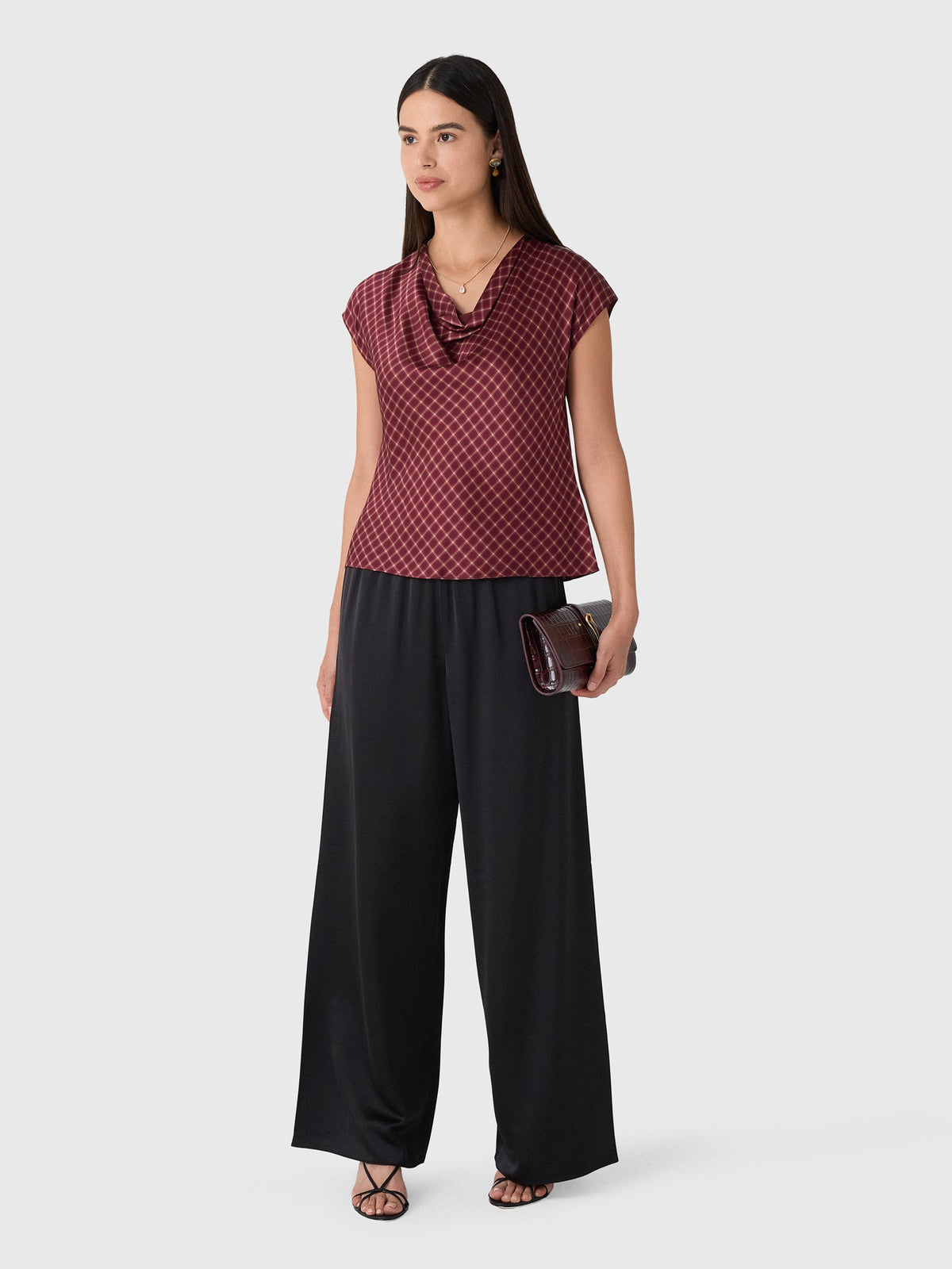 Vince Women's Ombré Plaid Silk Satin Cowl-Neck Blouse