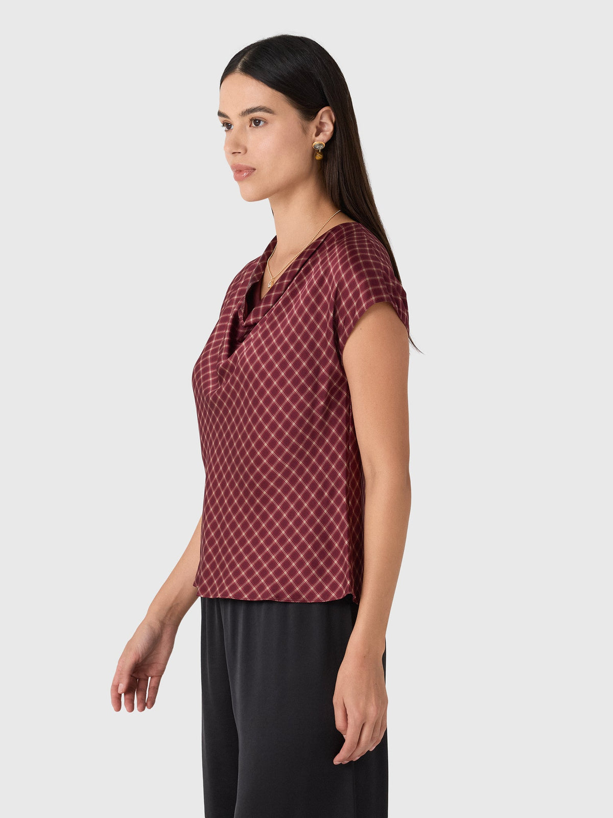 Vince Women's Ombré Plaid Silk Satin Cowl-Neck Blouse