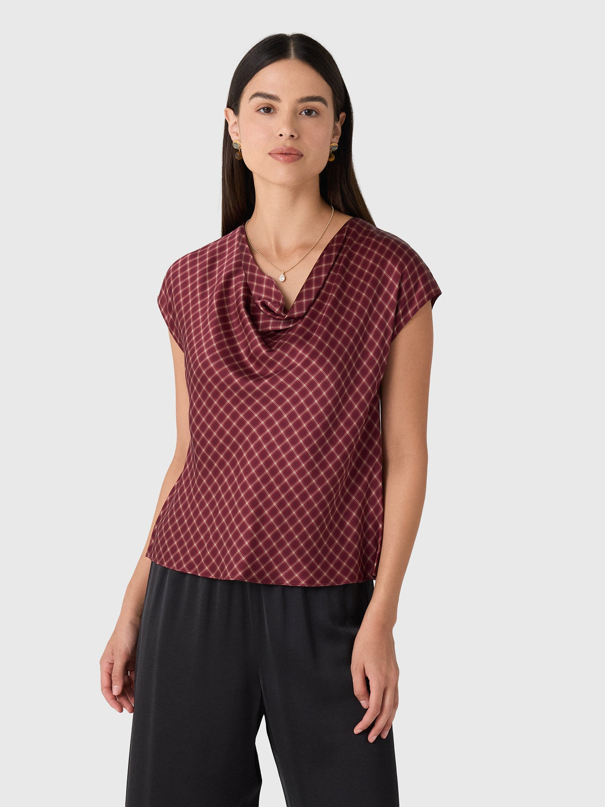 Vince Women's Ombré Plaid Silk Satin Cowl-Neck Blouse