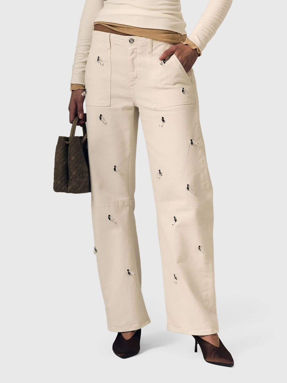 Le Jean Women's Jewel Utility Soft Barrel Long Jean