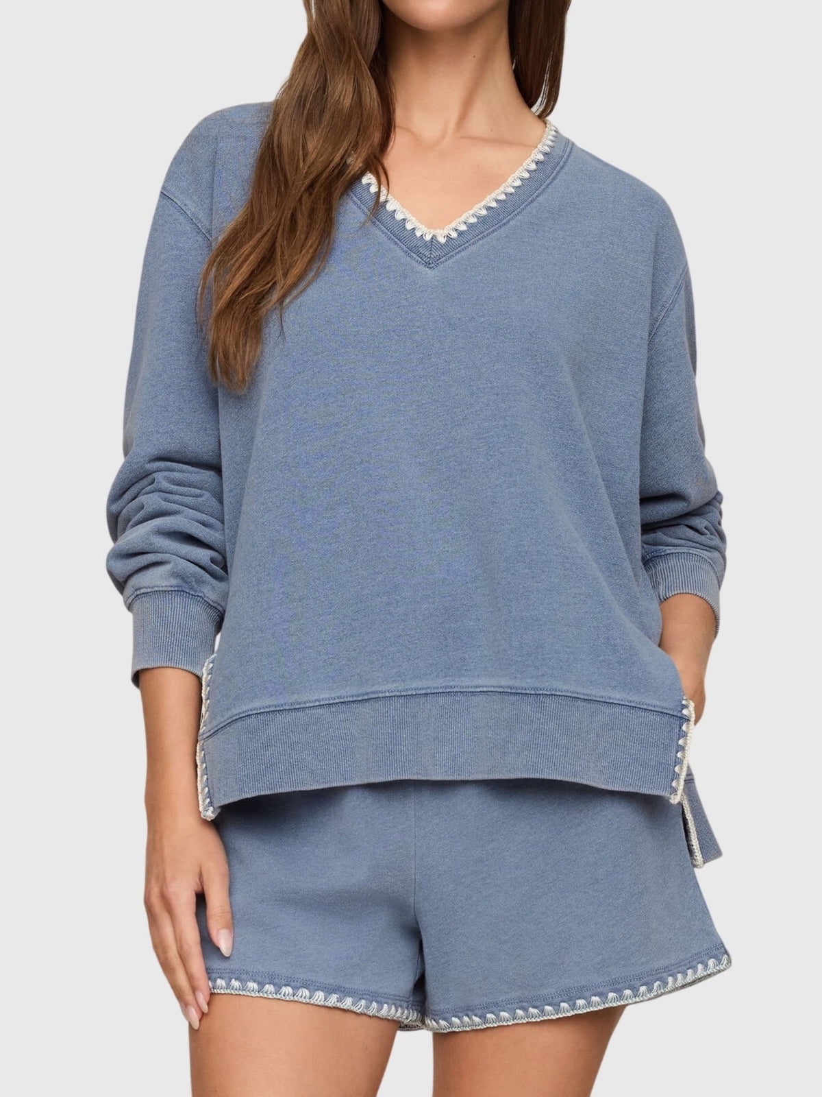 Z Supply Women's Cam Knit Denim Whipstitch Top