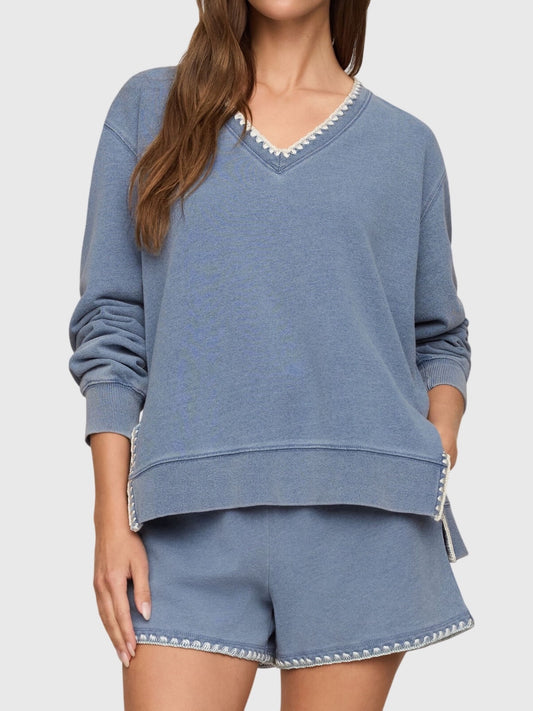 Z Supply Women's Cam Knit Denim Whipstitch Top