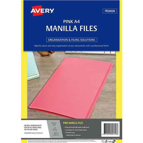 Avery Manilla Folder A4 20pk - Pink
