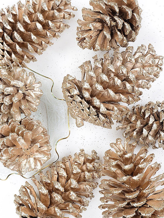 Natural Large Champagne Glittered Pinecones | 200gChampagne