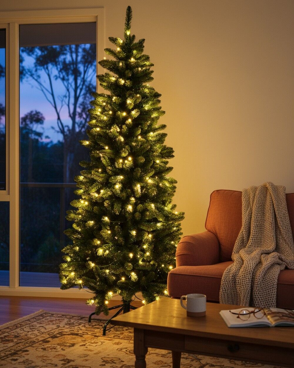 1.8m Pine Gorge Dual LED Pre-Lit Christmas Tree | 602 Tips & 250 LightsGreen with Warm White & Multi Colour