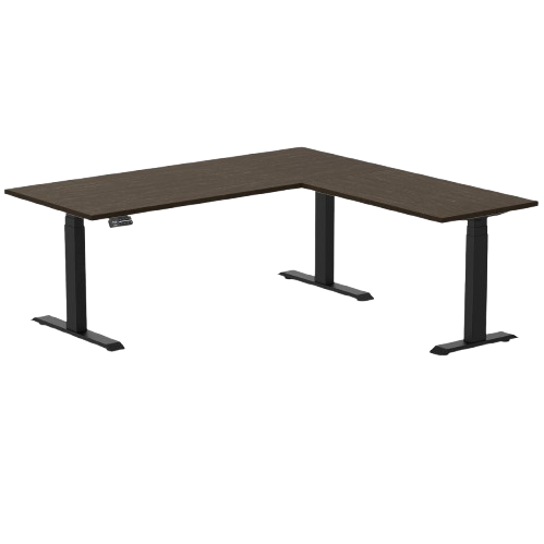Desky Dark Bamboo L-Shape Sit Stand Desk 180 x 175 cm and Matte Black Leg