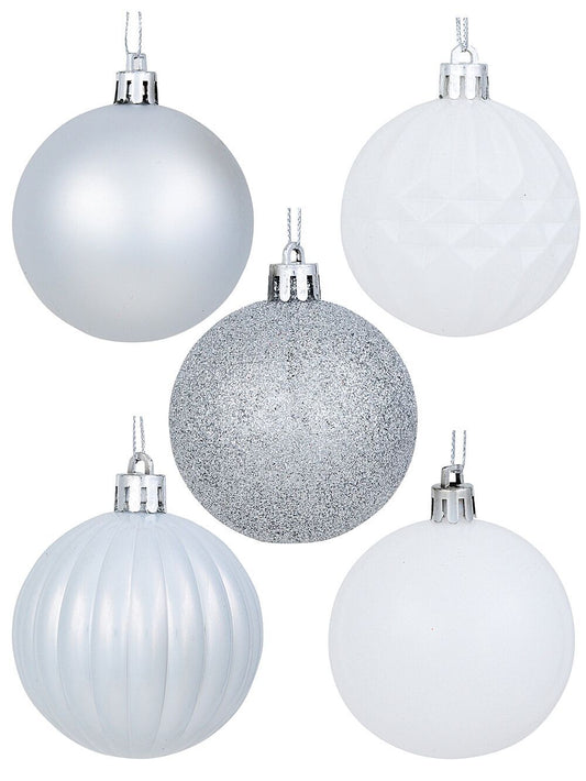 35x Lustrous Silver & Matte White Mixed Essential Baubles | 60mmSilver & White