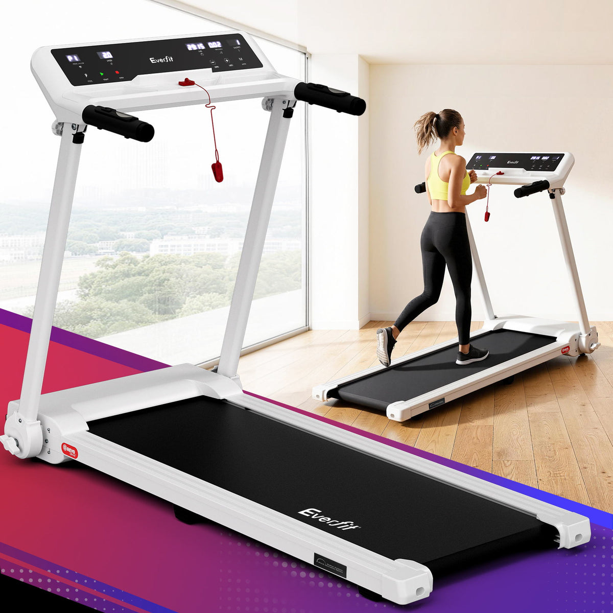 Everfit Treadmill Electric Home Gym Fitness Exercise Knob Foldable 450mm White