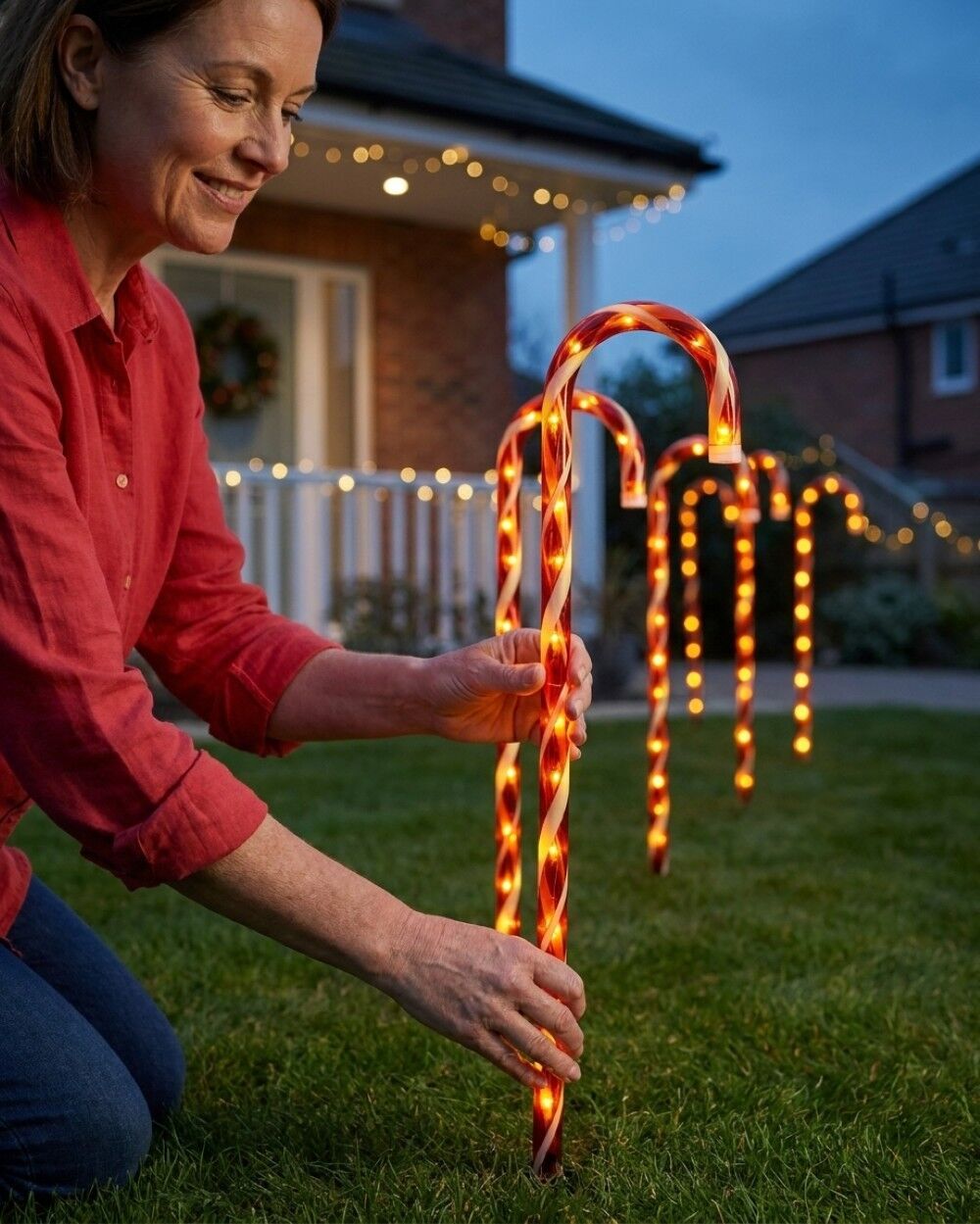 4x LED Christmas Candy Cane Path Lights - Red & White Garden Stakes | 80cmRed & White