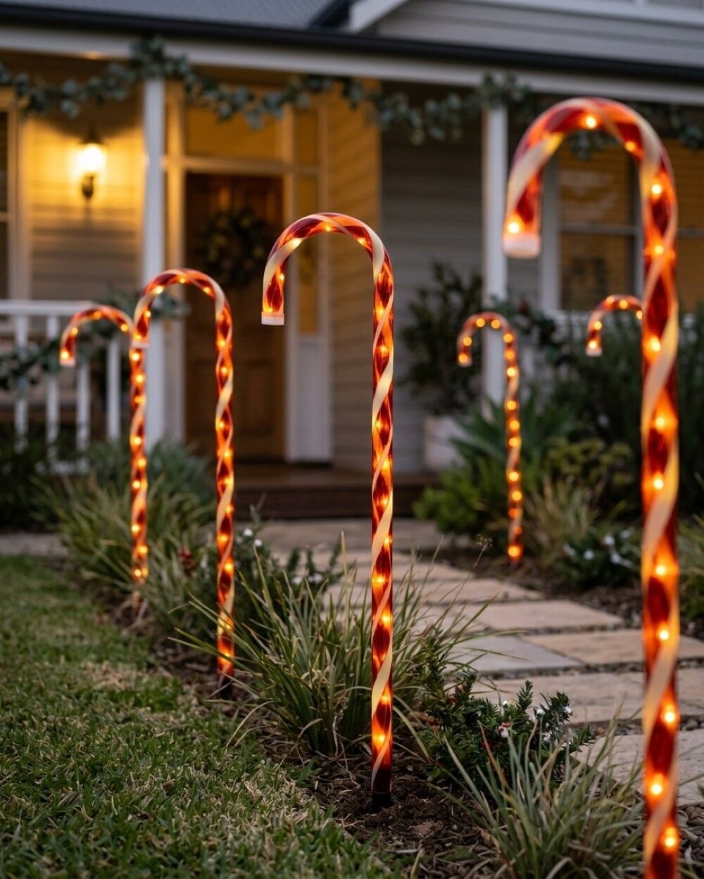 4x LED Christmas Candy Cane Path Lights - Red & White Garden Stakes | 80cmRed & White