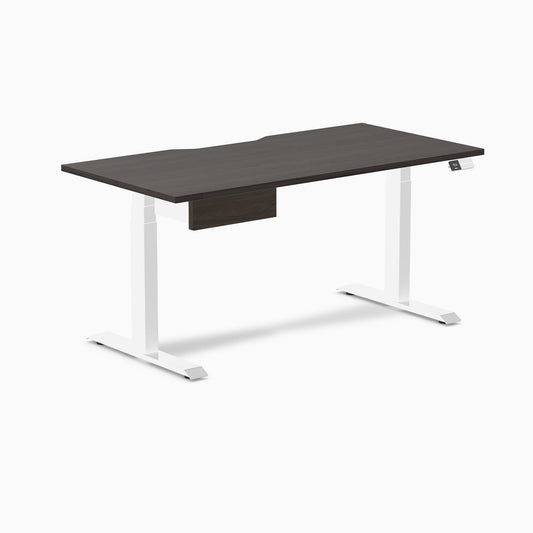 Desky Dual Scalloped Melamine Standing Desk With Drawer - Burnished Wood / 1500x750mm / White