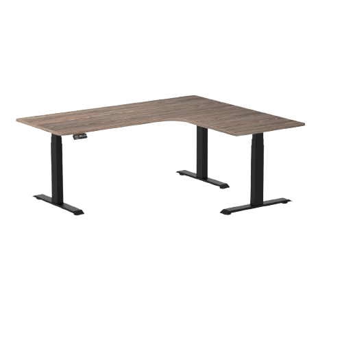 Desky L-Shape Melamine Sit Stand Desk 180cm - Left Return Natural Walnut Top and Matte Black Leg