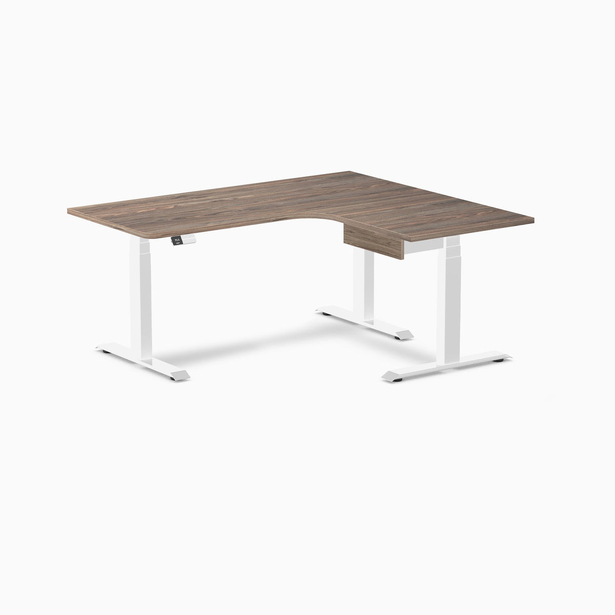 Desky L-Shape Melamine Standing Desk With Drawer 160cm - Right Return Natural Walnut Top and White Leg