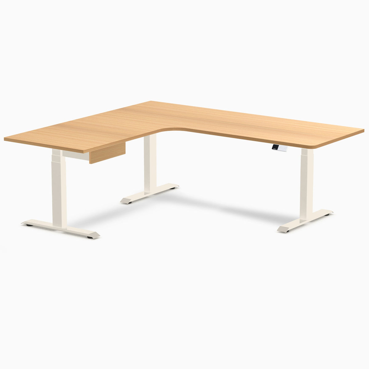 Desky L-Shape Melamine Standing Desk With Drawer 200cm - Left Return Select Beech Top and Wheat Leg