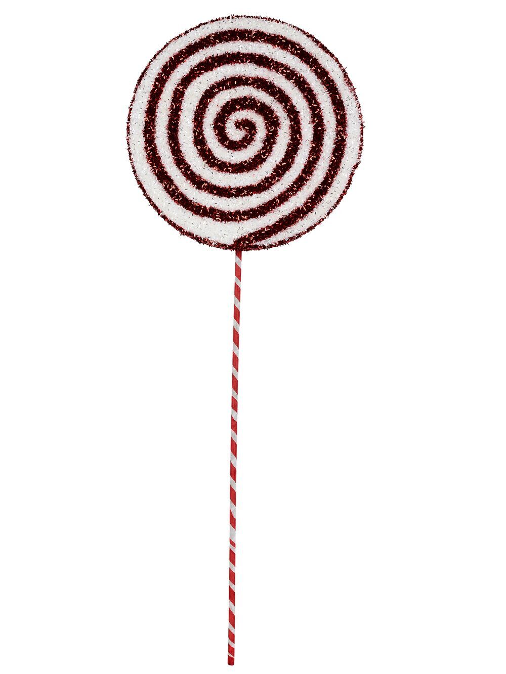 Red & White Spiral Metallic Tinsel Plaque Long Christmas Stem | 71cmRed & White