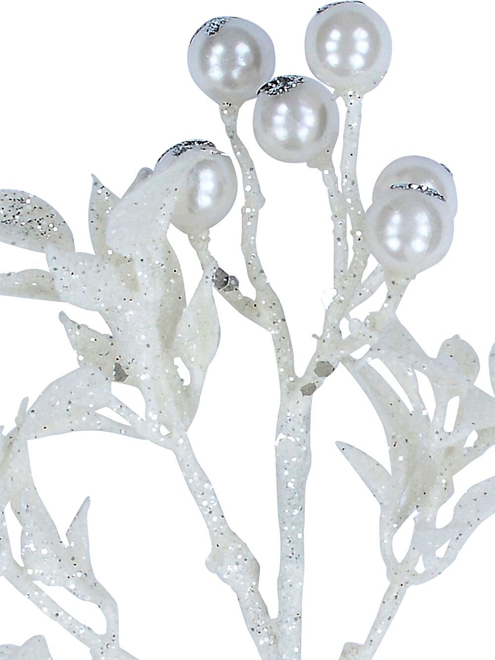 White Berries & Foliage Spray With Silver Glitter Christmas Clip Pick | 19cmWhite with Silver