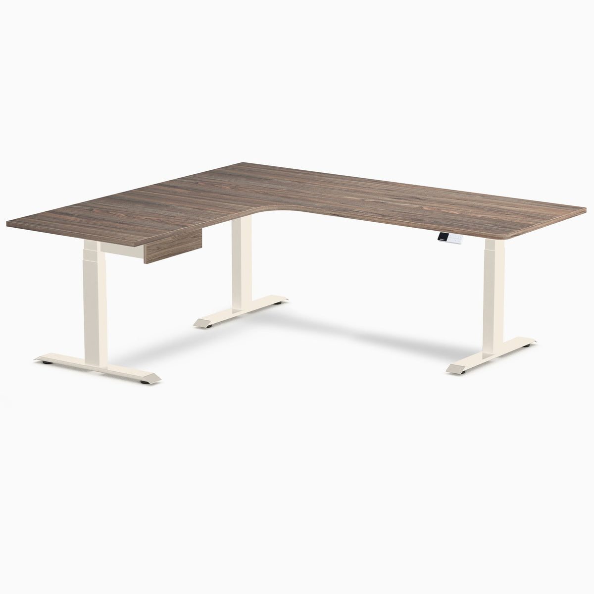 Desky L-Shape Melamine Standing Desk With Drawer 200cm - Left Return Natural Walnut Top and Wheat Leg
