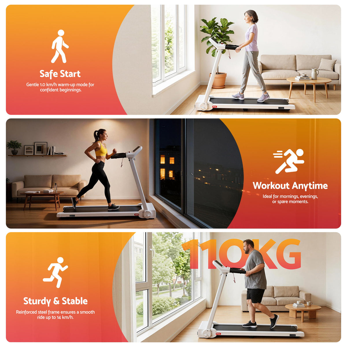 Everfit Treadmill Electric Home Gym Fitness Exercise Knob Foldable 450mm White