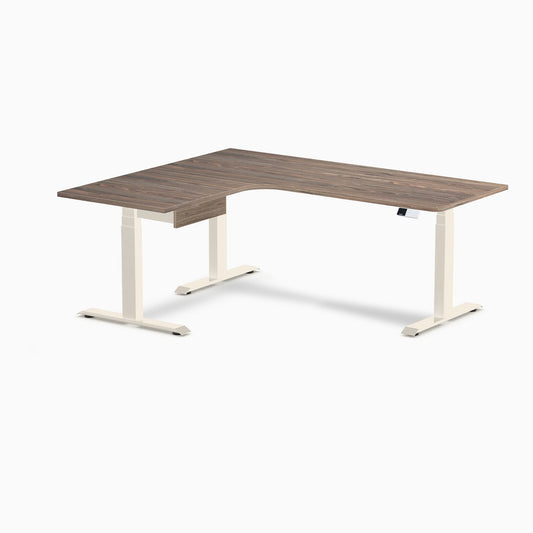 Desky L-Shape Melamine Standing Desk With Drawer 180cm - Left Return Natural Walnut Top and Wheat Leg