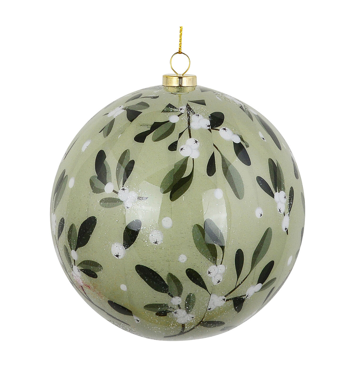 Whimsical Sage Green Signature Mistletoe Decoupage Bauble 10cm Green with White