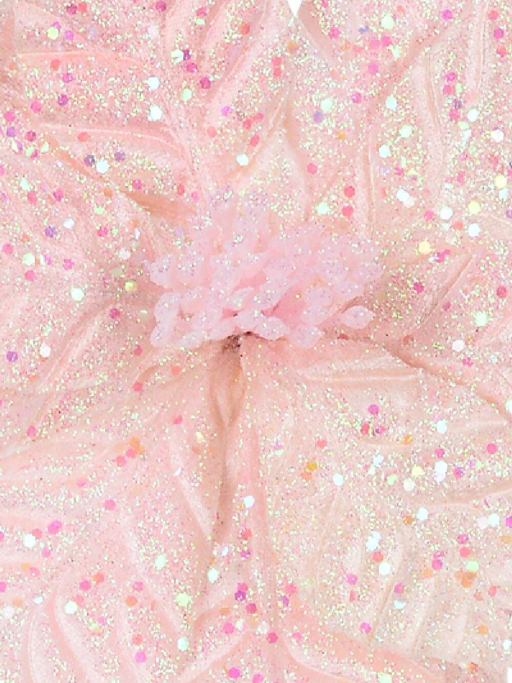 Fairy Floss Pink Poinsettia With Iridescent Sequins Long Christmas Stem | 55cmPink & Iridescent