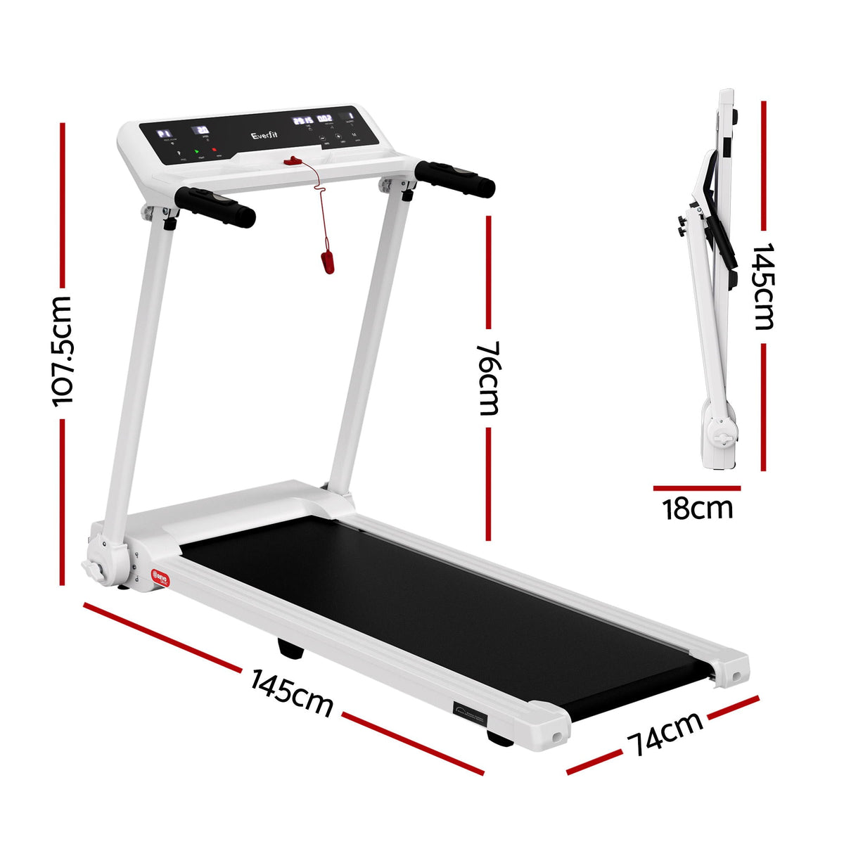 Everfit Treadmill Electric Home Gym Fitness Exercise Knob Foldable 450mm White