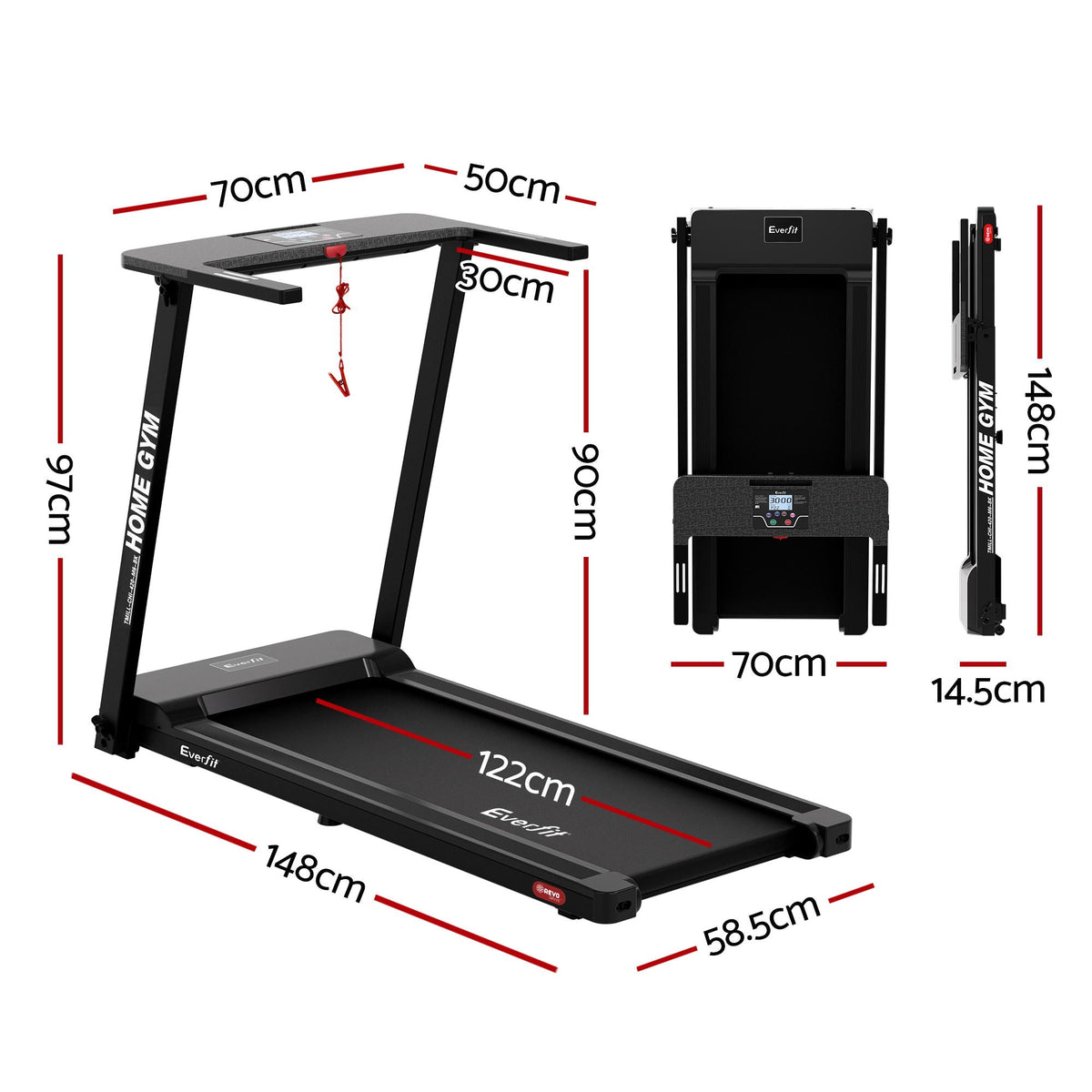 Everfit Treadmill Electric Home Gym Fitness Exercise Fully Foldable 420mm Black