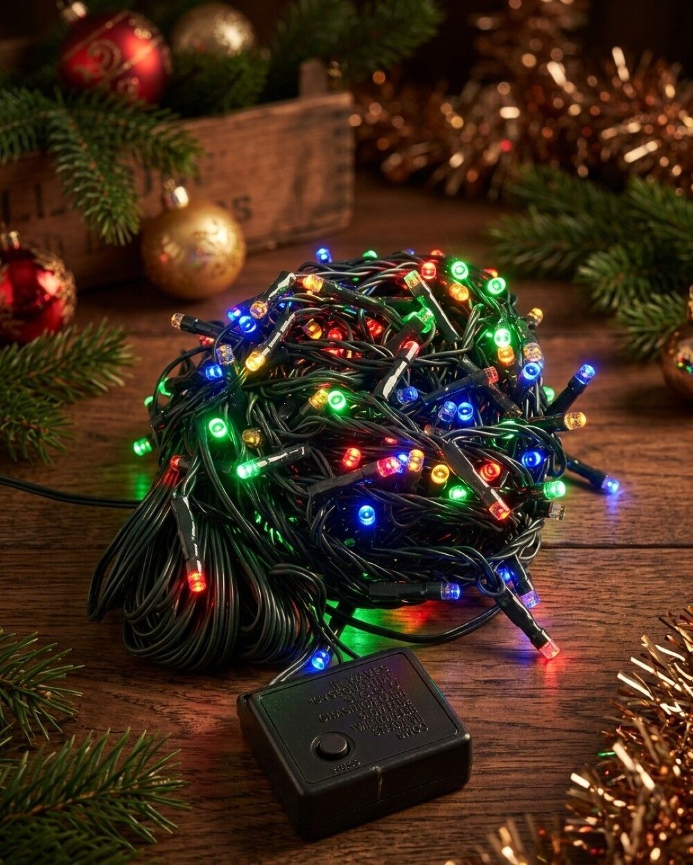 300 Multi Colour LED String Fairy Lights 8 Function | 15mGreen, Red, Blue & Orange