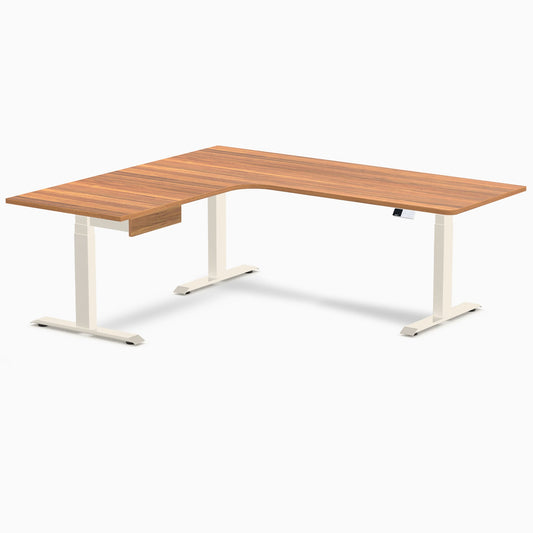 Desky L-Shape Melamine Standing Desk With Drawer 200cm - Left Return Prime Oak Top and Wheat Leg