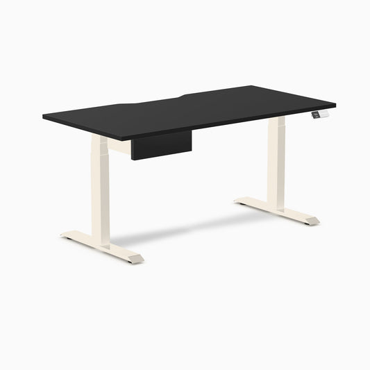Desky Dual Scalloped Melamine Standing Desk With Drawer - Black / 1500x750mm / Wheat