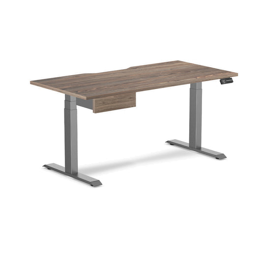 Desky Dual Scalloped Melamine Standing Desk With Drawer - Natural Walnut / 1500x750mm / Space Grey