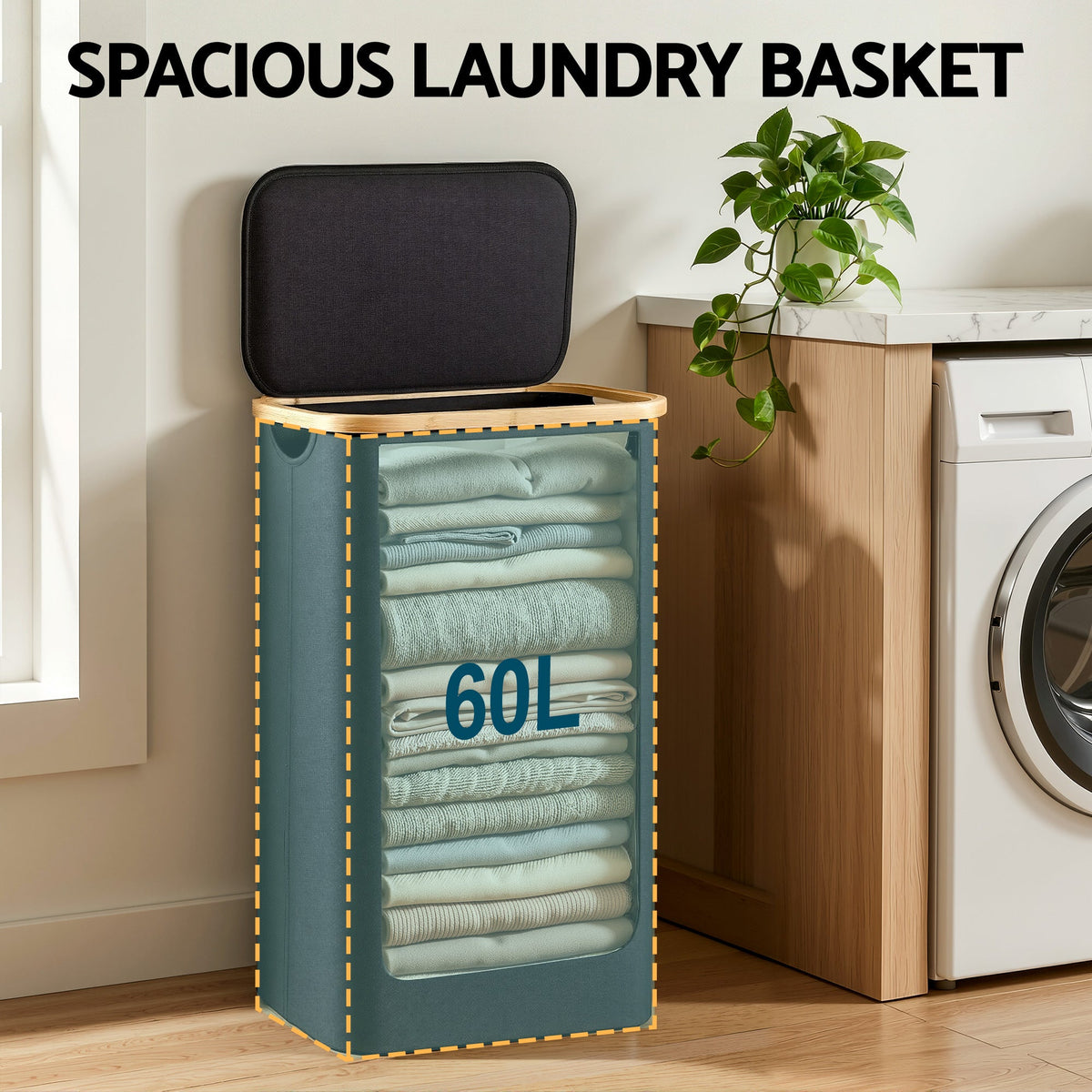 Artiss Laundry Basket with Removable Bag Foldable Black 60L