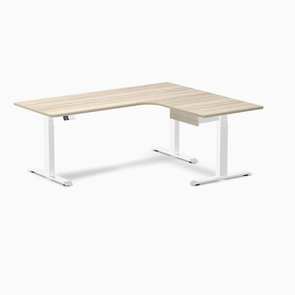 Desky L-Shape Melamine Standing Desk With Drawer 180cm - Right Return Classic Oak Top and White Leg
