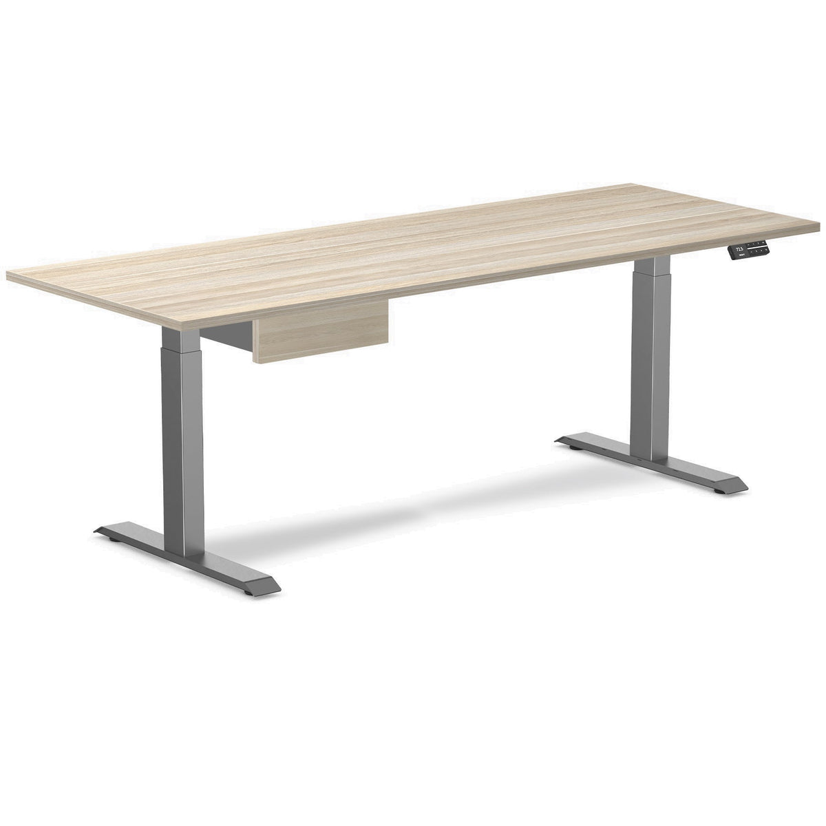 Desky Dual Melamine Standing Desk With Drawer 200cm Classic Oak Desktop and Space Grey Frame