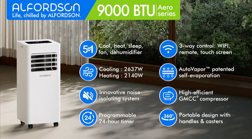 ALFORDSON Portable Air Conditioner 9000BTU Dehumidifier Fan WiFi Remote (White)