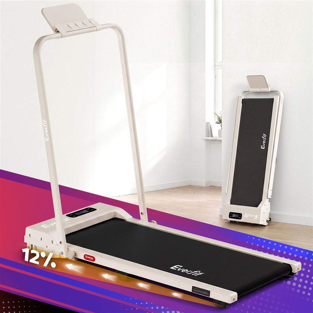 Everfit 3 in 1 Walking Pad Treadmill 12% Incline Foldable Under Desk Treadmills for Home 38cm Beige
