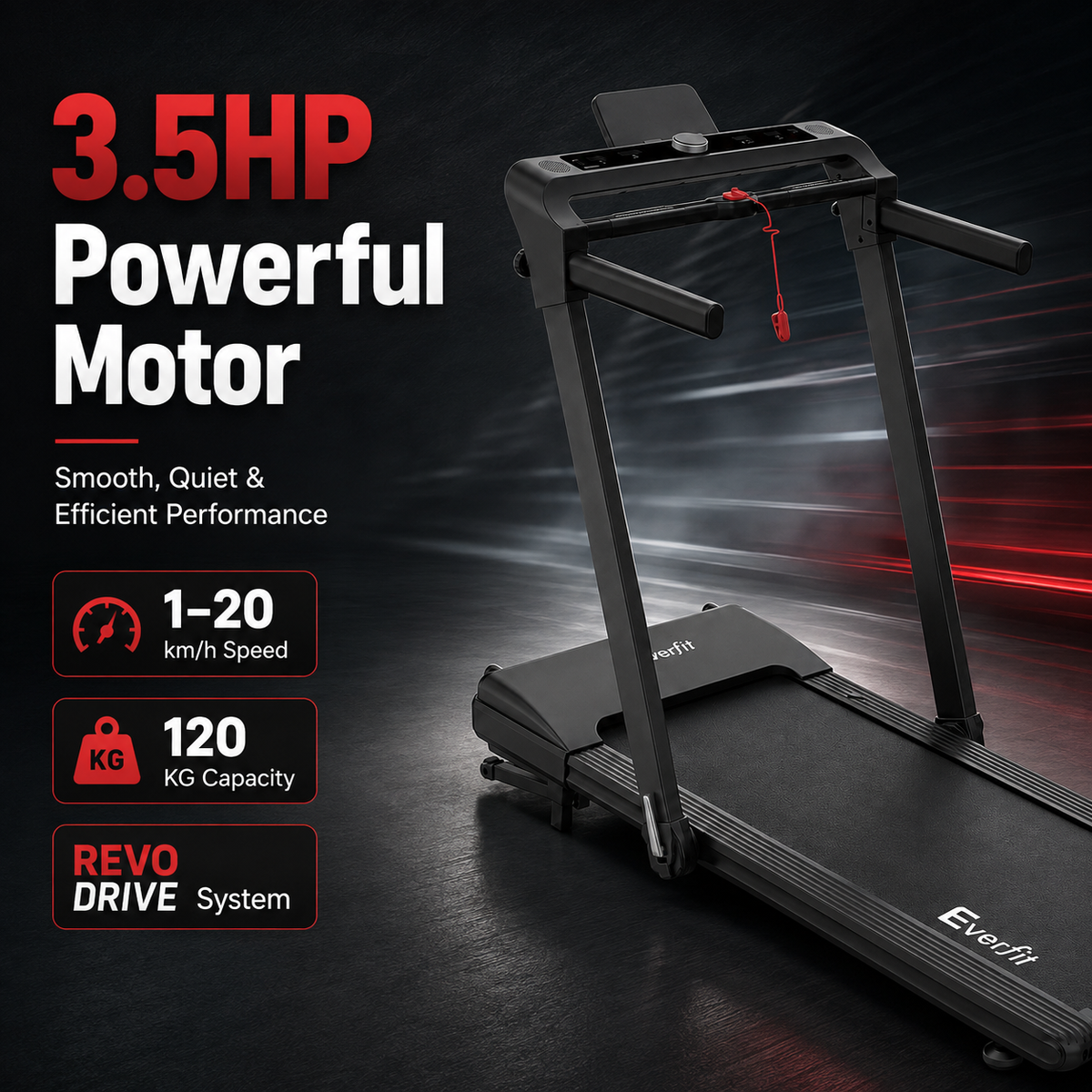 Everfit Walking Pad Treadmill with 15-Level Auto Incline Smart Knob Control Foldable Black