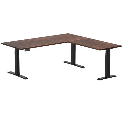 Desky Bamboo L-Shape Sit Stand Desk 180x175cm (American Rustic Pine Top/Matte Black Leg)