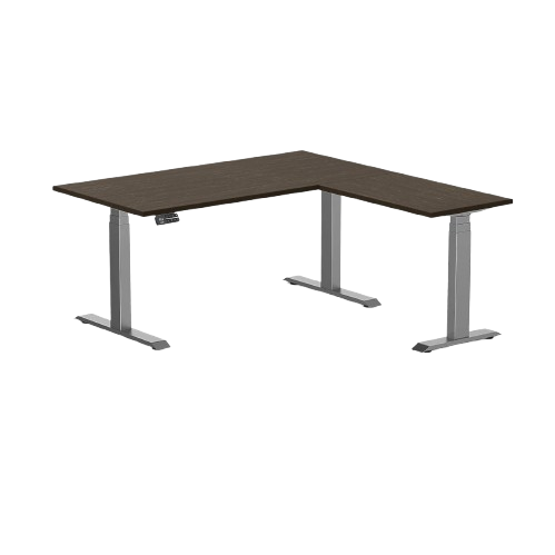 Desky Dark Bamboo L-Shape Sit Stand Desk 150 x 155 cm and Space Grey Leg