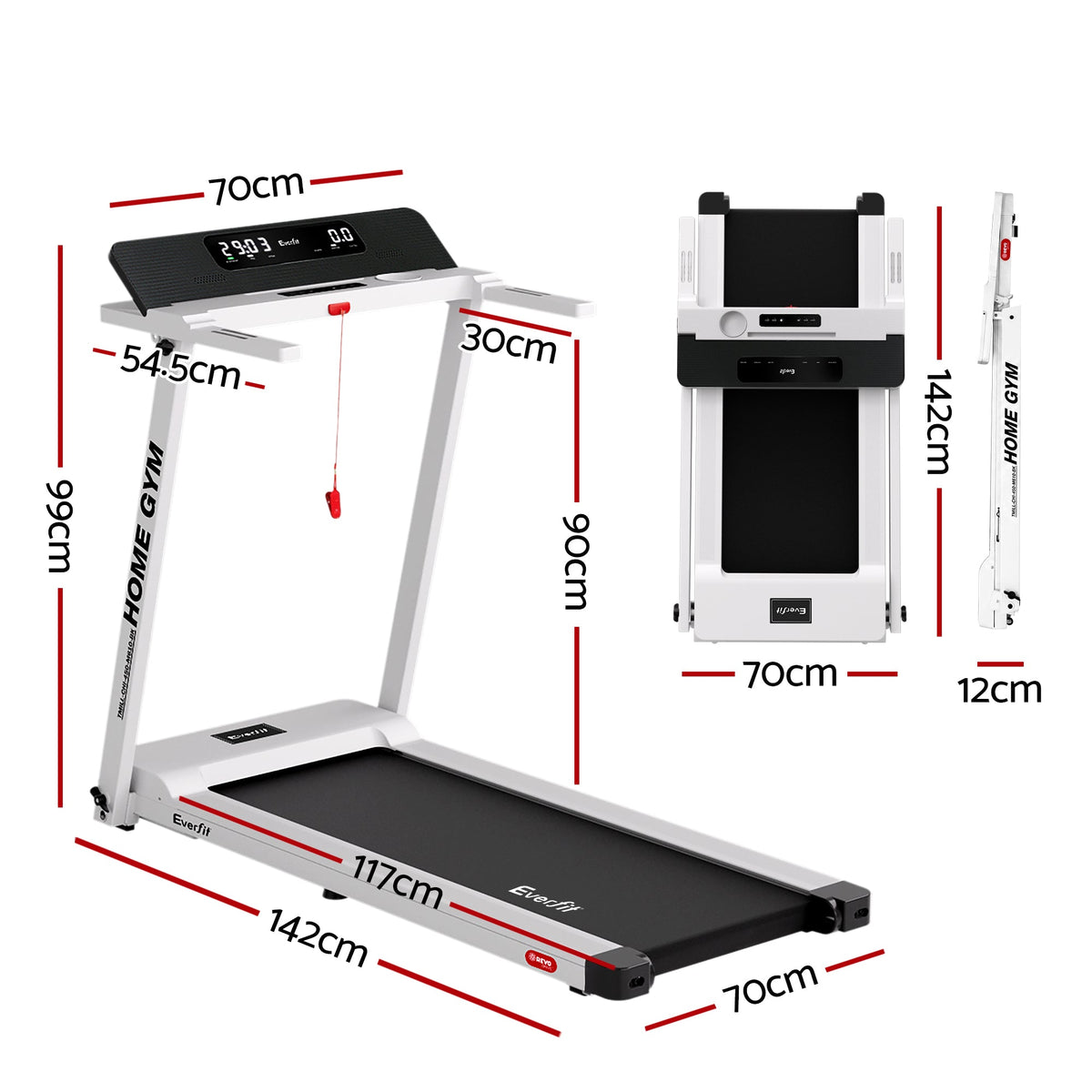 Everfit 2 in 1 Treadmill Electric Home Gym Fitness Exercise Fully Foldable 450mm White