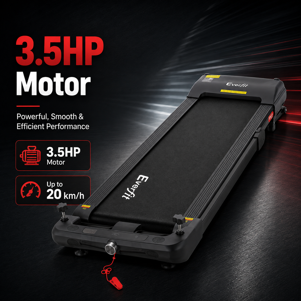 Everfit Walking Pad Treadmill with 15-Level Auto Incline Smart Knob Control Foldable Black