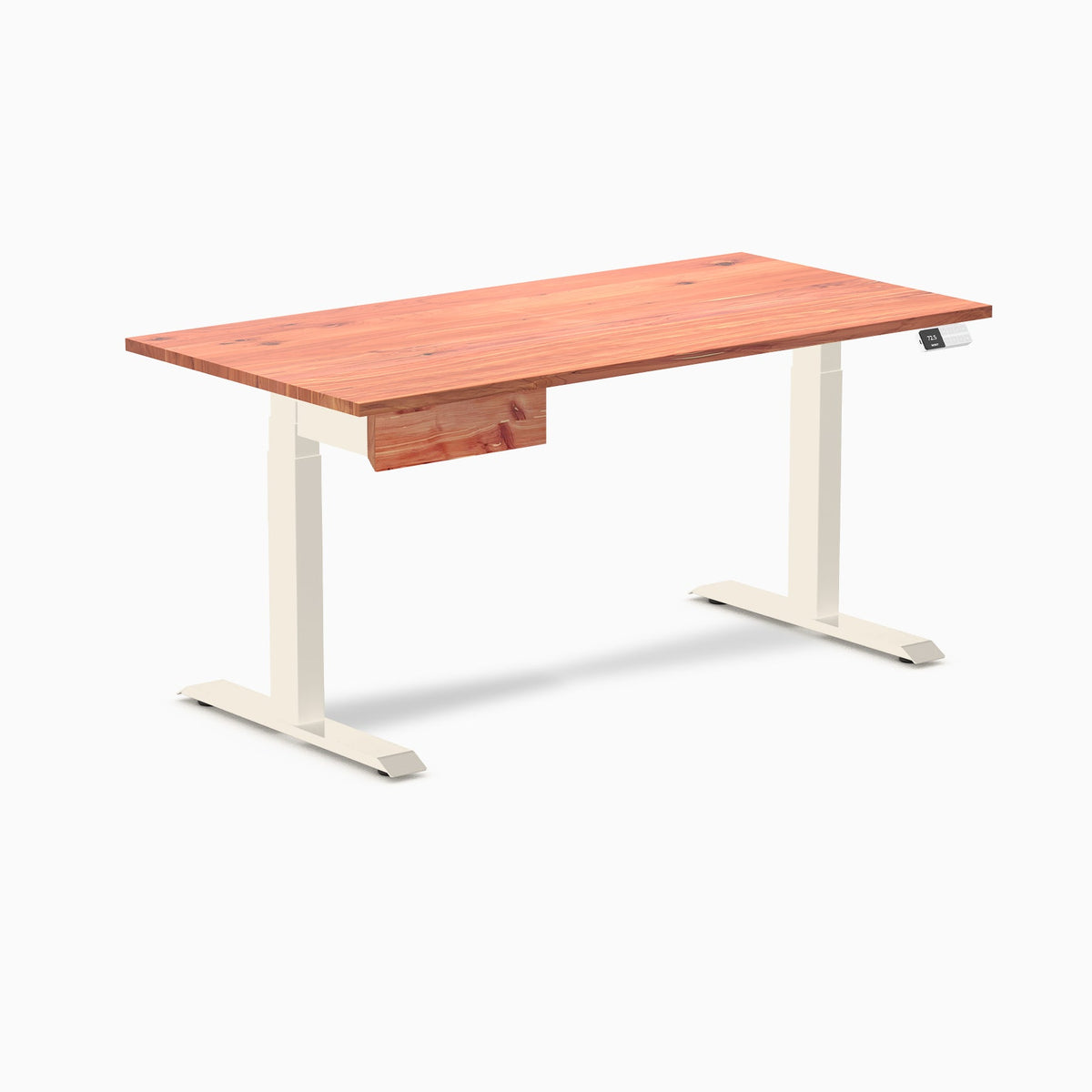 Desky Dual Softwood Standing Desk With Drawer 150cm Red Cedar Desktop and Wheat Frame