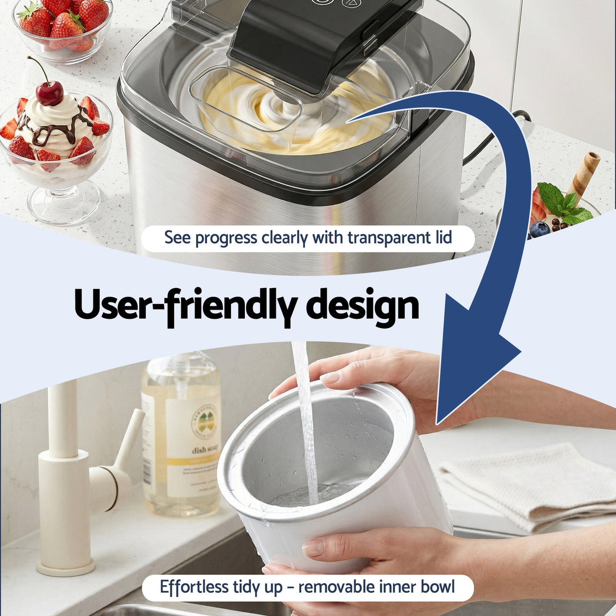 Devanti Ice Cream Maker Machine 2L Homemade Gelato Sorbet Sliver