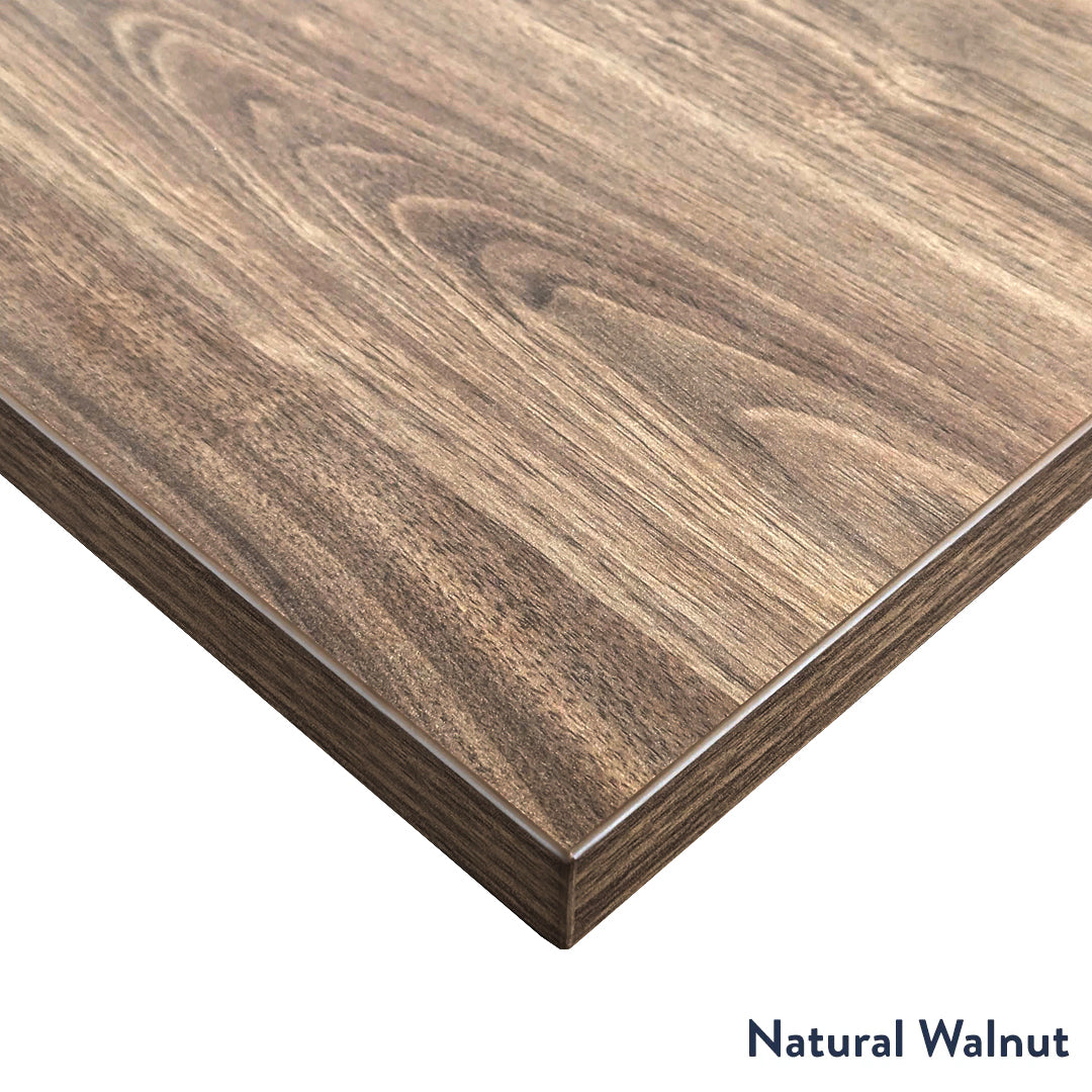 Desky L-Shape Melamine Sit Stand Desk 200cm - Right Return Natural Walnut Top and White Leg