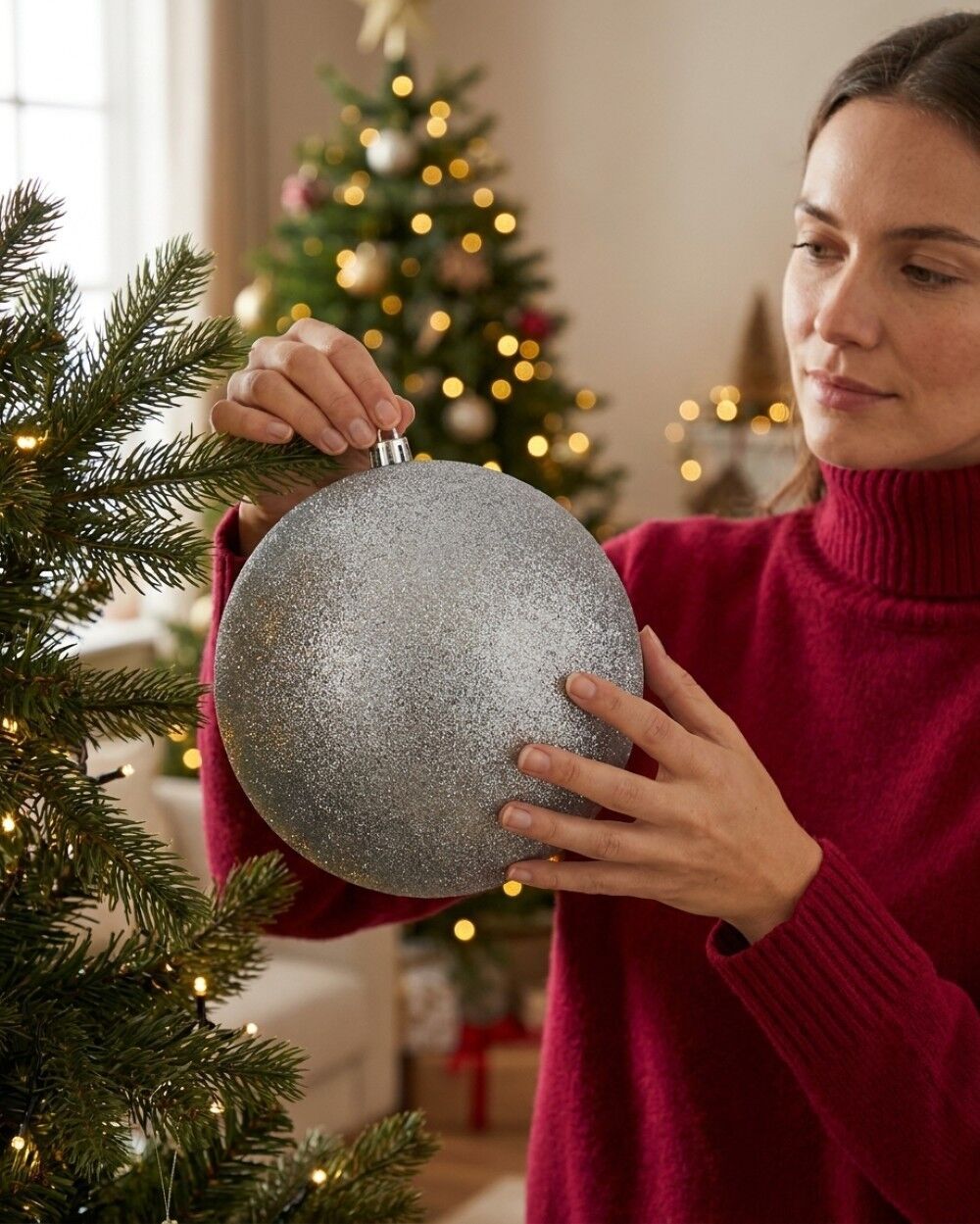 Majestic Silver Glitter Large Display Bauble | 20cmSilver