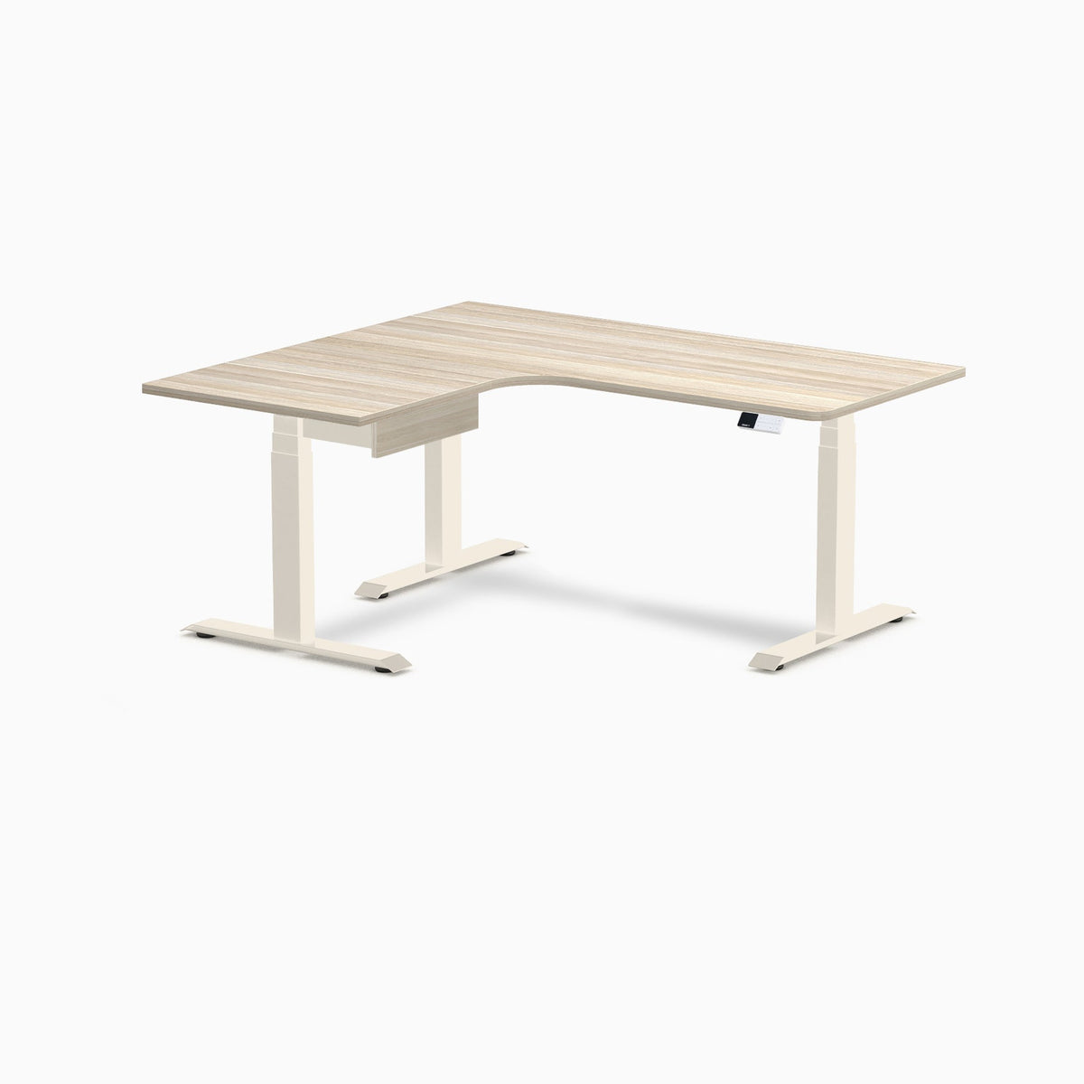 Desky L-Shape Melamine Standing Desk With Drawer 160cm - Left Return Classic Oak Top and Wheat Leg