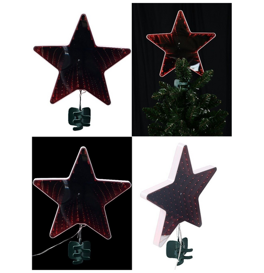 Large Red LED Infinity Mirror Star Christmas Tree Topper 25cm