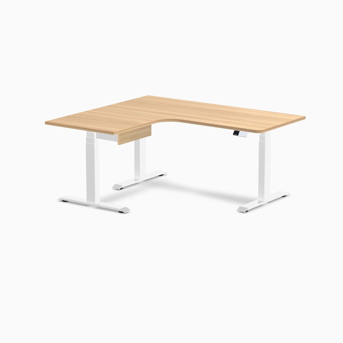 Desky L-Shape Melamine Standing Desk With Drawer 160cm - Left Return Sublime Teak Top and White Leg