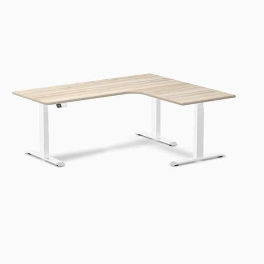 Desky L-Shape Melamine Sit Stand Desk 180cm - Right Return Classic Oak Top and White Leg