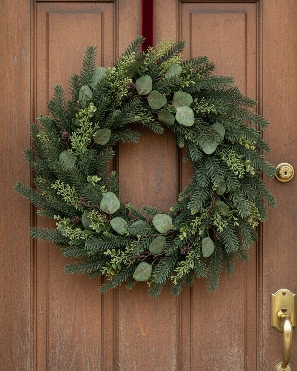 60cm Botanical Mixed Foliage Christmas Wreath With Pine ConesGreen with Brown